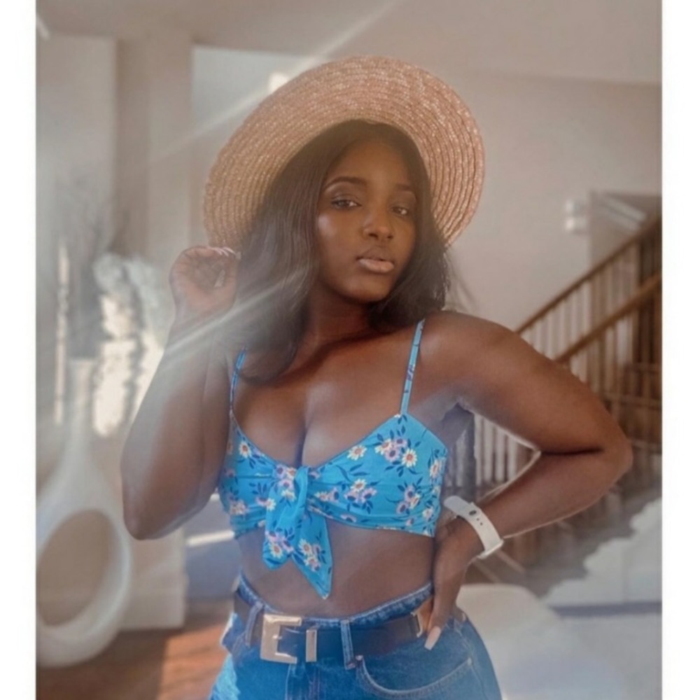 ZARA✨Blogger Favorite Floral Crop Bra Top-Blue